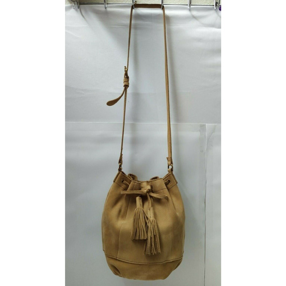 Lucky Brand Light Tan Suede Tassel Drawstring Closure Crossbody Shoulder Bag - Picture 5 of 12